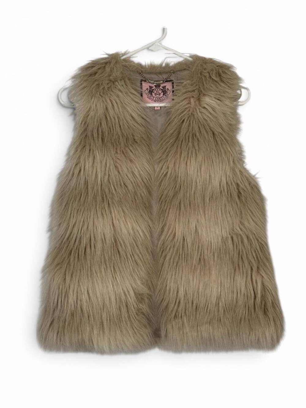 Juicy Couture Womens Petite P Beige Faux Fur Vest Y2K  Open Front Glam Boho